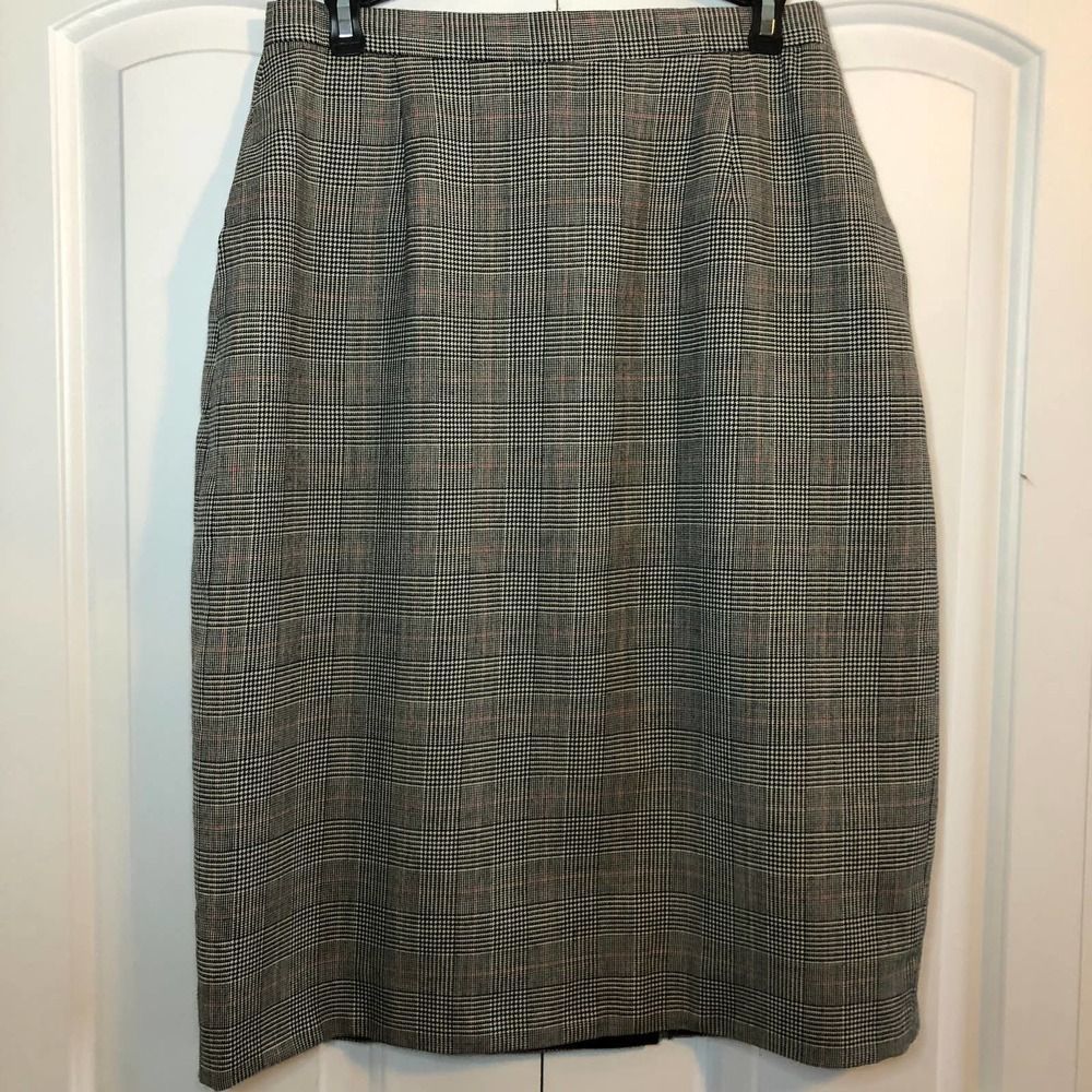 Vintage Orvis Black White Checkered Plaid Pencil Skirt Size 12